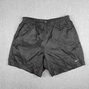 Vintage Nike XL Black Nylon Athletic Shorts Mini Swoosh Logo